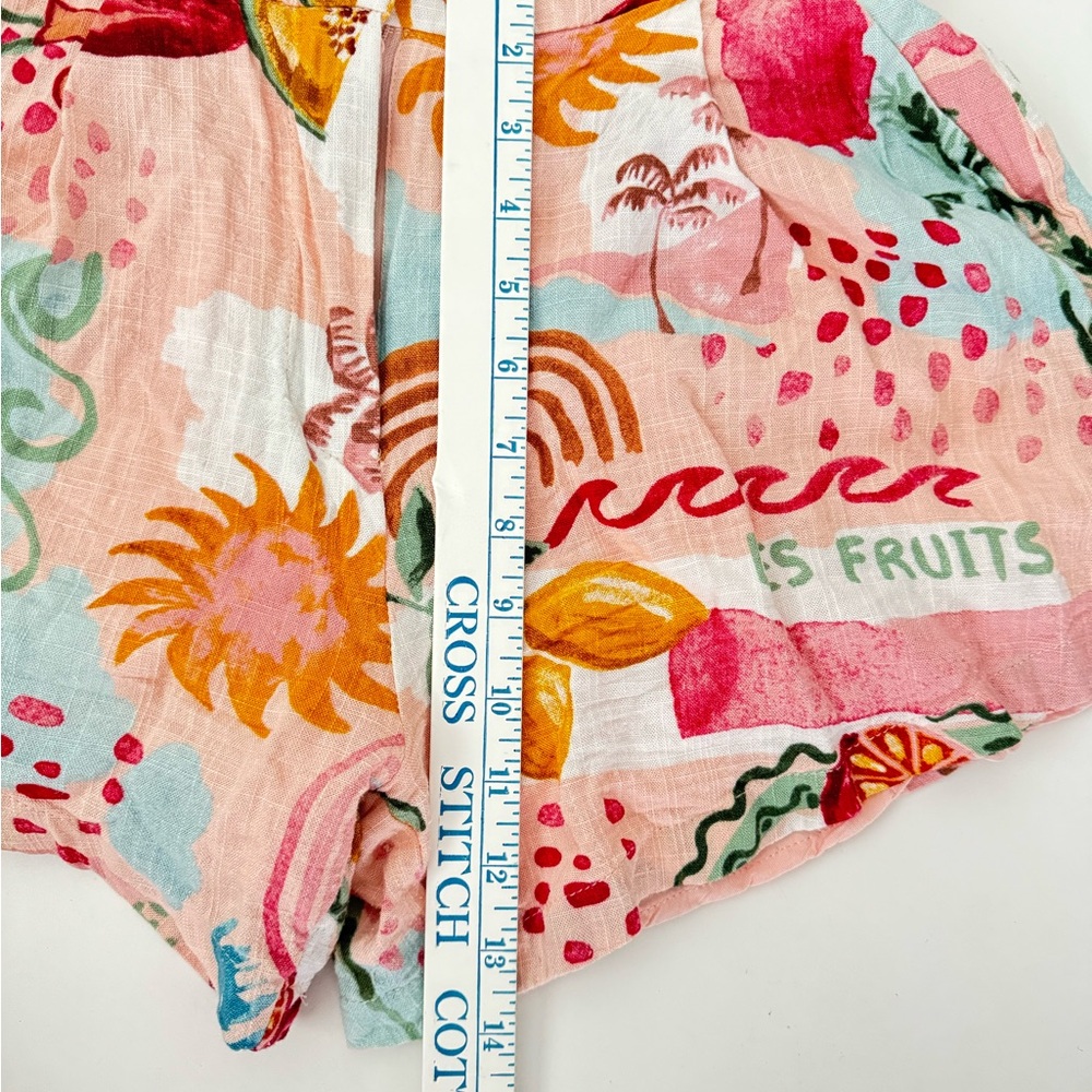 Paper Heart Fruit Print Linen Rayon Shorts Pink Multicolor High Waist Cruise S - Picture 6 of 8